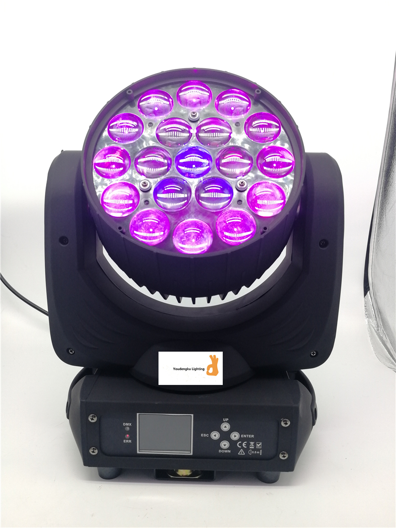 2 latest Zoom Focus 19x15W Mac Aura LED moving heads with RGBW 4-in-1 light ring circle zoom wash effect