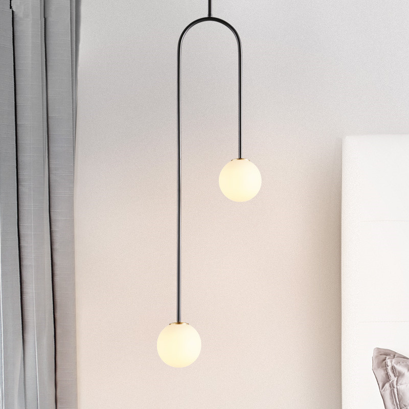2 Light Minimalist H110-190cm Gold/Black Metal Shine LED Pendant Lights G9 Glass Hanging Lamp with Rod