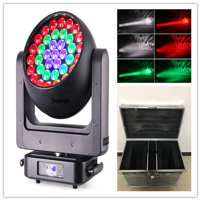 2 moving head lights with flight case, Ring Control lyre zoom DJ beam, 37x20W LED 4-in-1 RGBW zoom moving heads