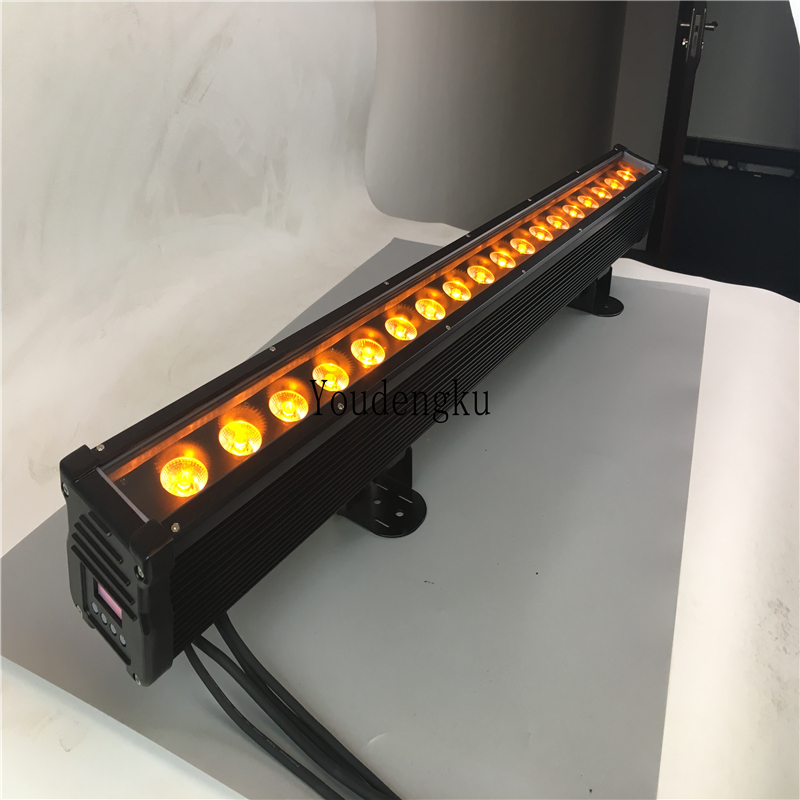 2 pieces of IP65-rated 18x10W RGBW outdoor LED wall washer lights with 4-in-1 pixel bar design