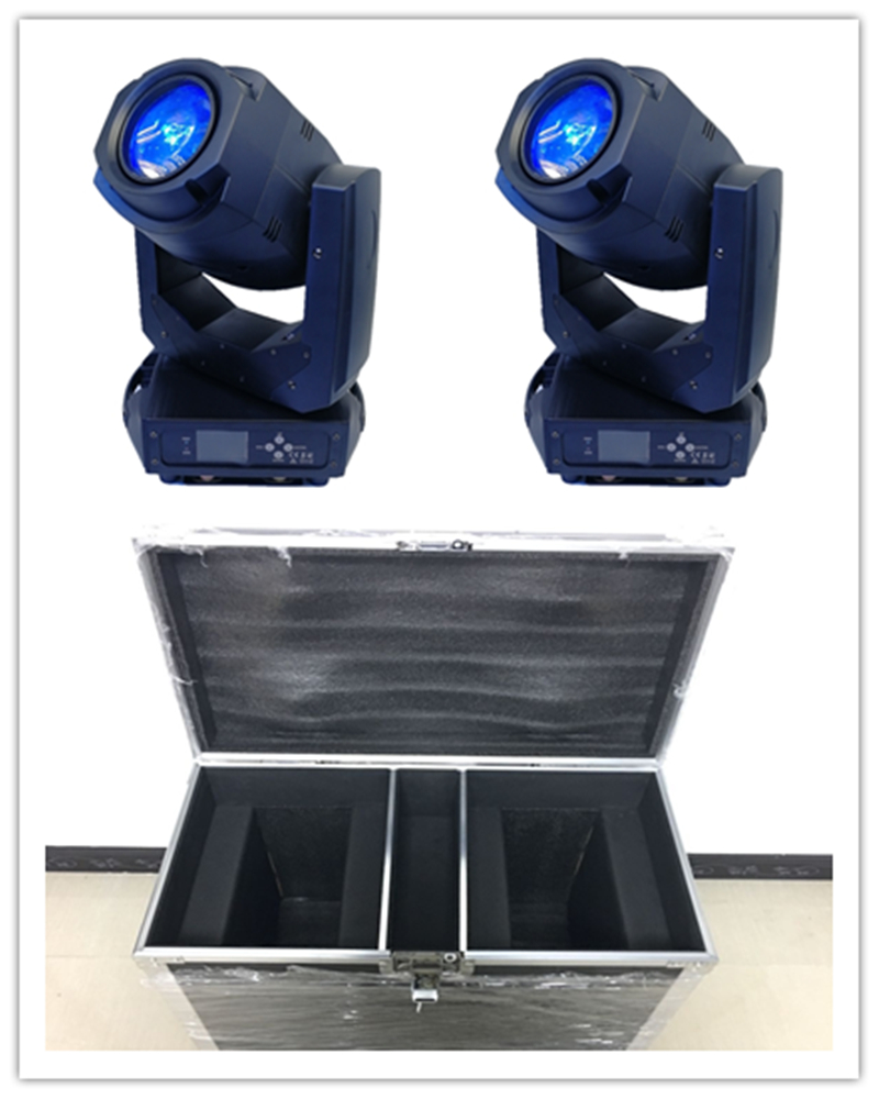 2 portable 200W LED moving head spotlights with flight cases and zoom features