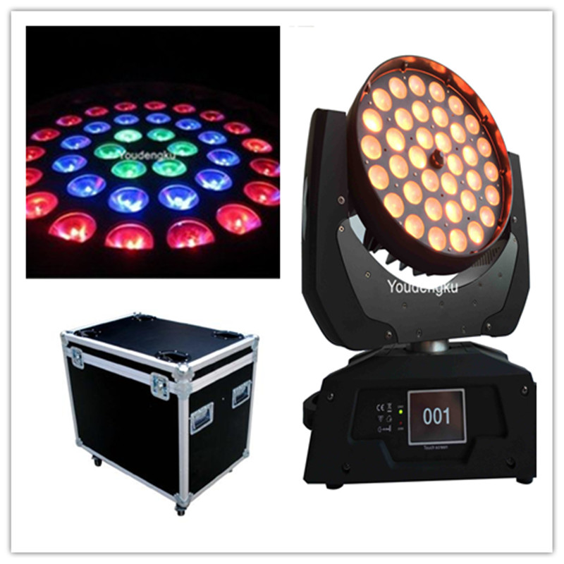 2 professional LED moving head lights with 36x15W DMX 5-in-1 zoom RGBWA wash function and flight case