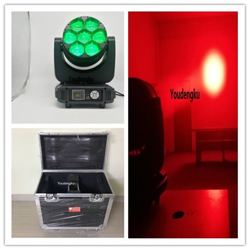 2 RGBW moving heads with flight case, 7x40W 4-in-1 zoom LED stage lighting fixtures