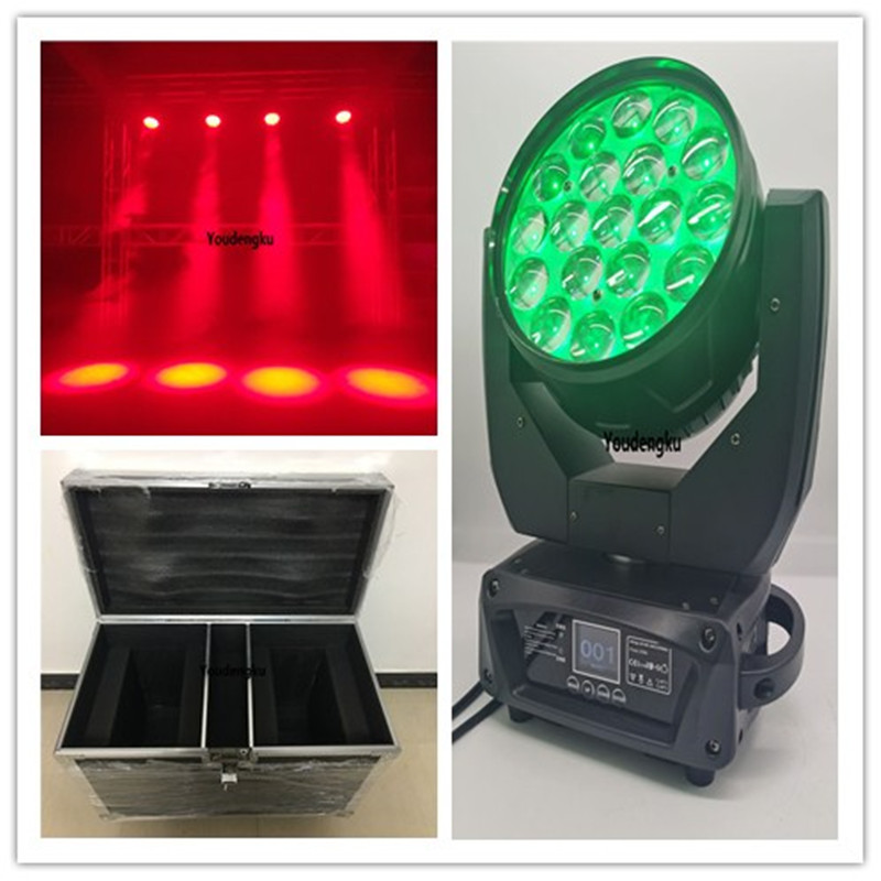 2 ultra-bright LED wash lights with case, featuring 19x15W 4-in-1 RGBW beam, zoom function for indoor wall washing and party events