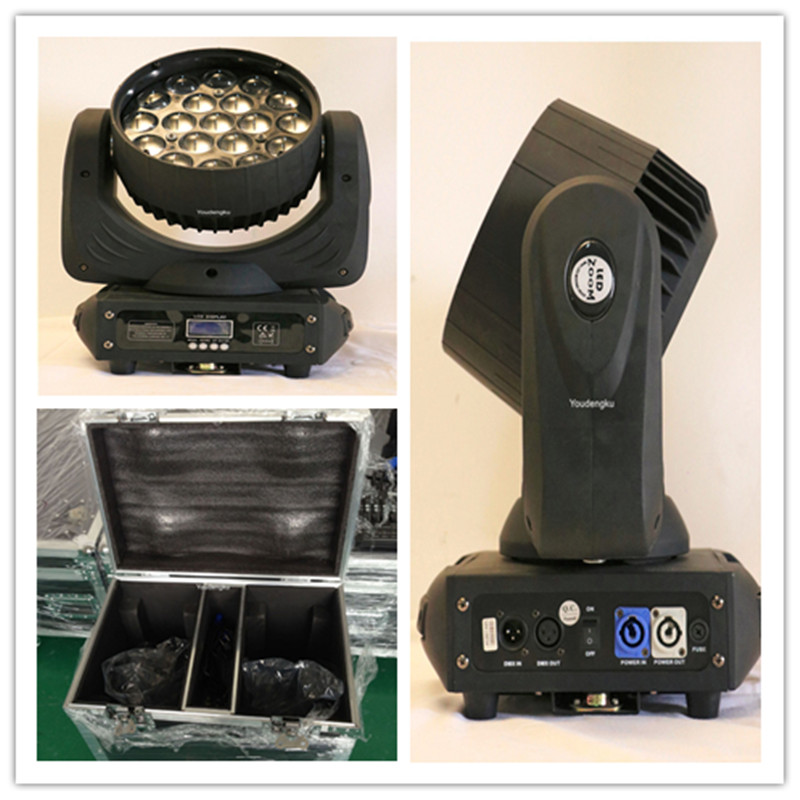 2 units of 19x10W RGBW zoom LED moving head lights with road case