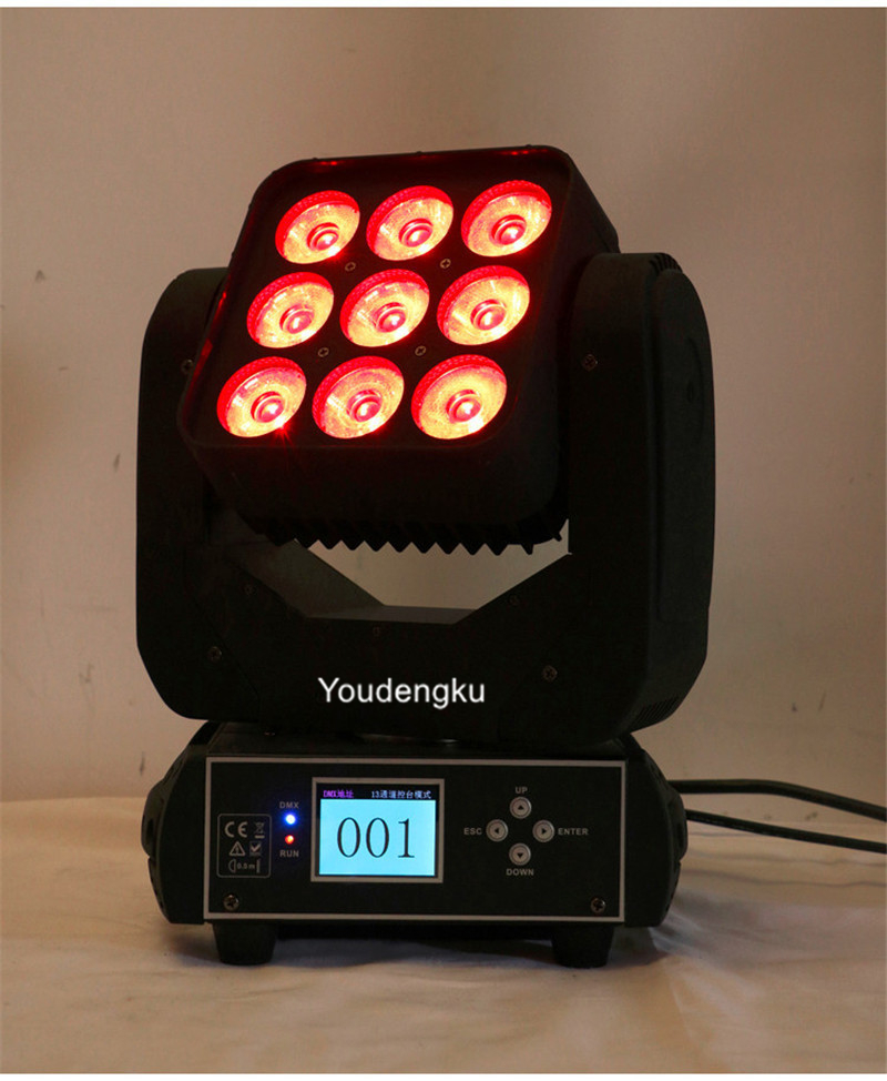 2 units of 9x12W LED moving head lights for disco, featuring RGBW beam and 9-piece array DMX LED matrix blinder lights