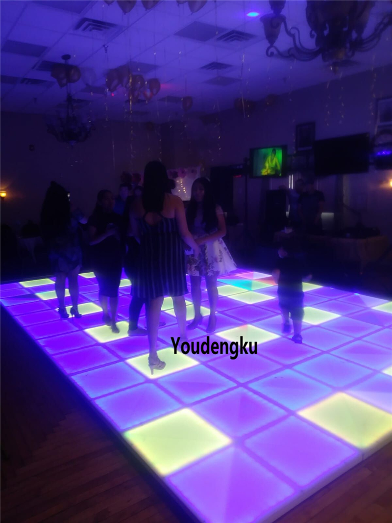 2 waterproof LED RGB disco dance floors, each 100x100cm with 432 RGB lights, DMX-controlled
