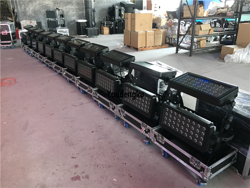 2 waterproof RGBW LED floodlights with DMX control, 72x12W in a case for outdoor wall washing
