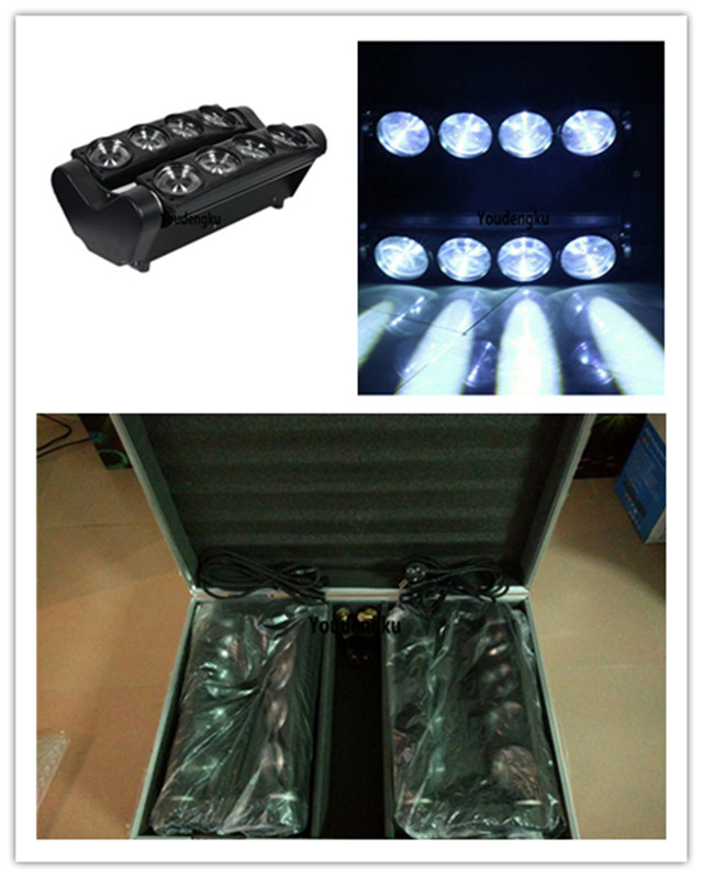 2 white flightcase spider beam moving lights with 8x10w LED spider beams