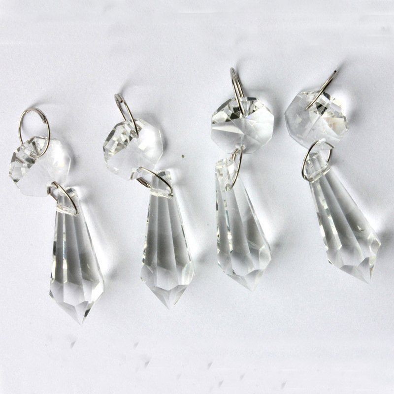 20 crystal chandelier parts with 38mm drop prisms, octagon beads, and silver jump ring connectors