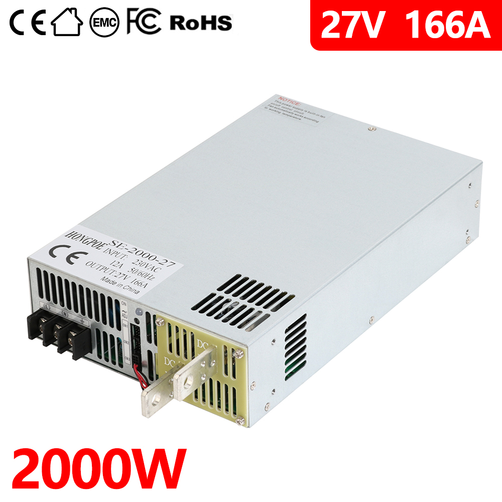 2000W 27V High Power Adjustable 0-12V Power Supply with 0-5V Analog Control, 27VDC AC-DC Driver Transformer, 74A 220VAC Input for Lighting