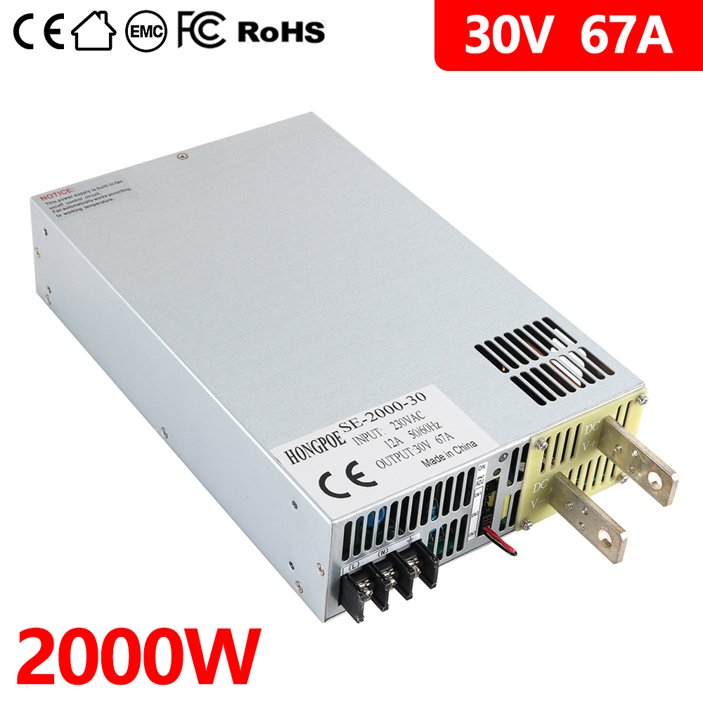 2000W 30V High Power Adjustable AC-DC Power Supply with 0-30V Output, 0-5V Analog Signal Control, 66A Capacity, and 220VAC Input for Lighting Applications