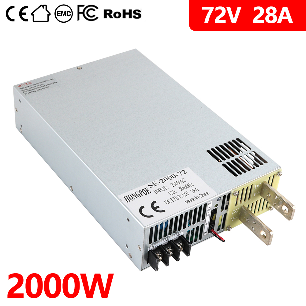 2000W 72V High Power Adjustable AC-DC Power Supply with 0-72V Output, 0-5V Analog Control, 27A Capacity for 220VAC Input Lighting Applications