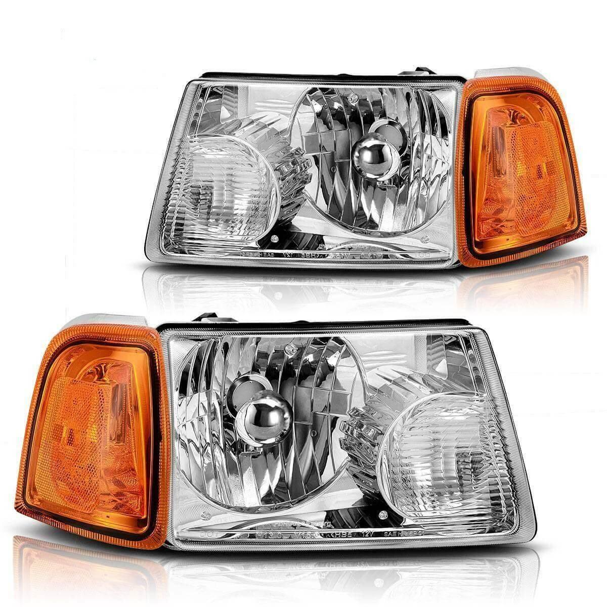 2001-2011 Ford Ranger headlamp assembly with chrome housing and amber corner lights