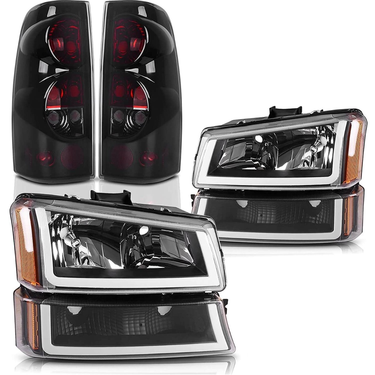 2003-2006 Chevy Silverado LED daytime running headlights with smoked tail light set