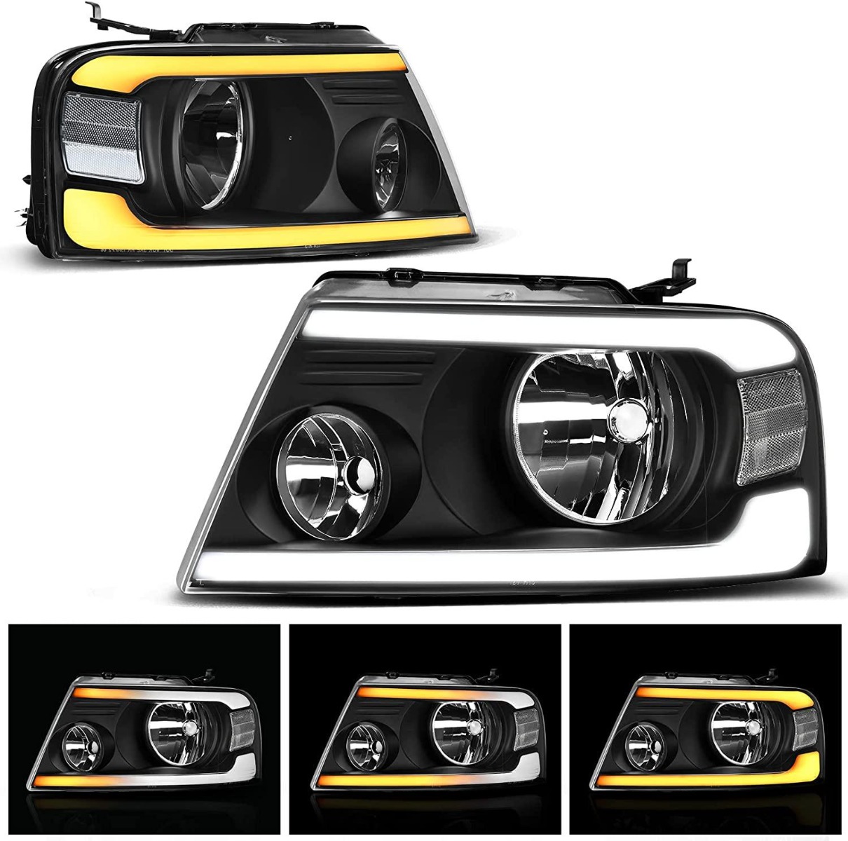 2004-2008 Ford F150 LED daytime running light switchback tube headlamp assembly with clear reflector