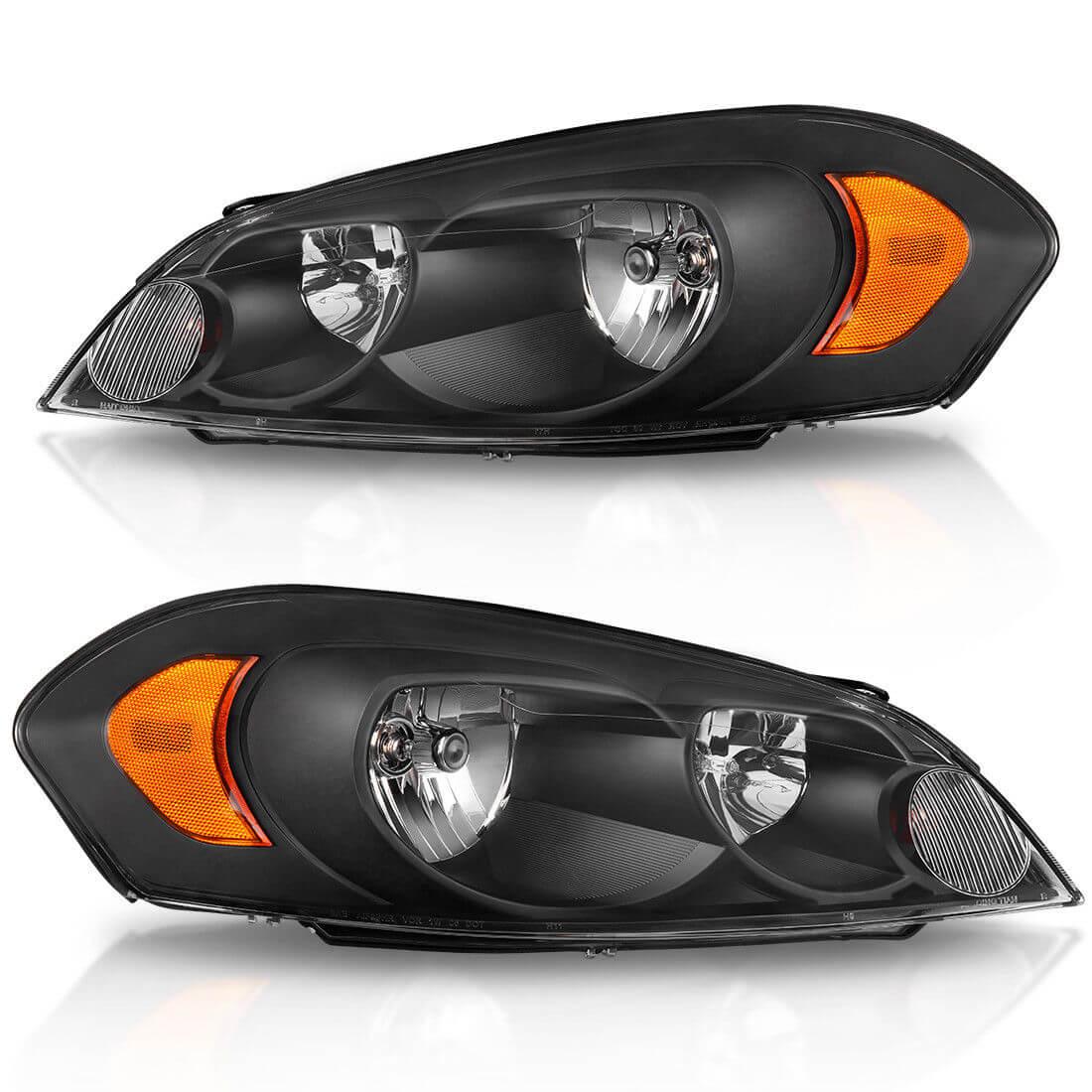 2006-2013 Chevy Impala and 2006-2007 Monte Carlo black housing headlights with amber reflectors