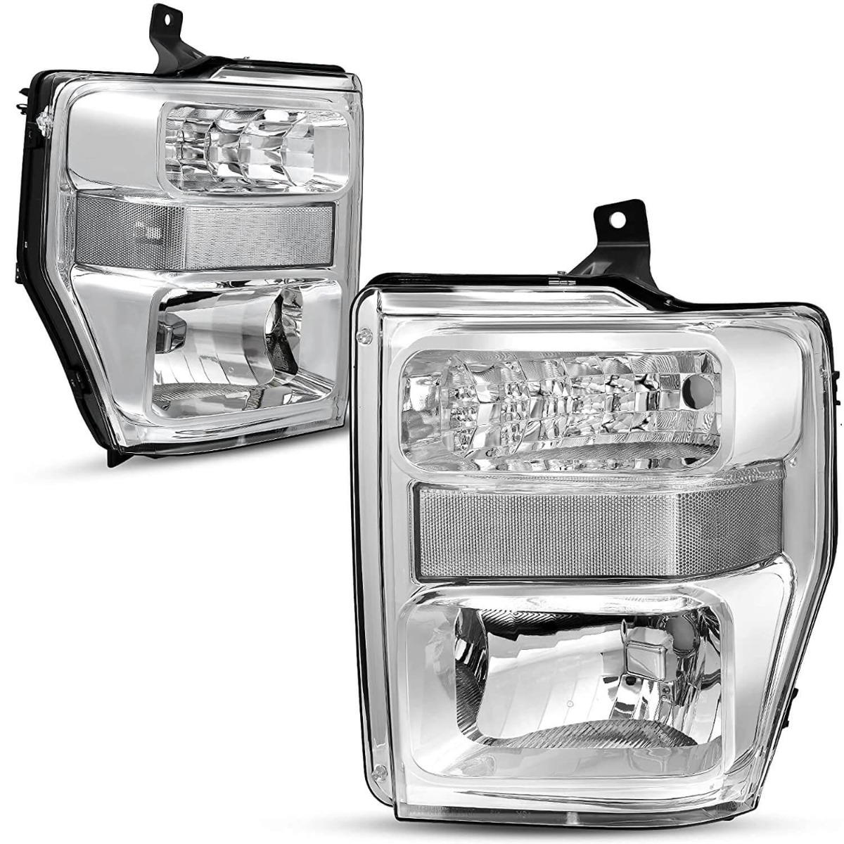 2008-2010 Ford F250 F350 F450 Super Duty headlight assembly with chrome housing and clear lens
