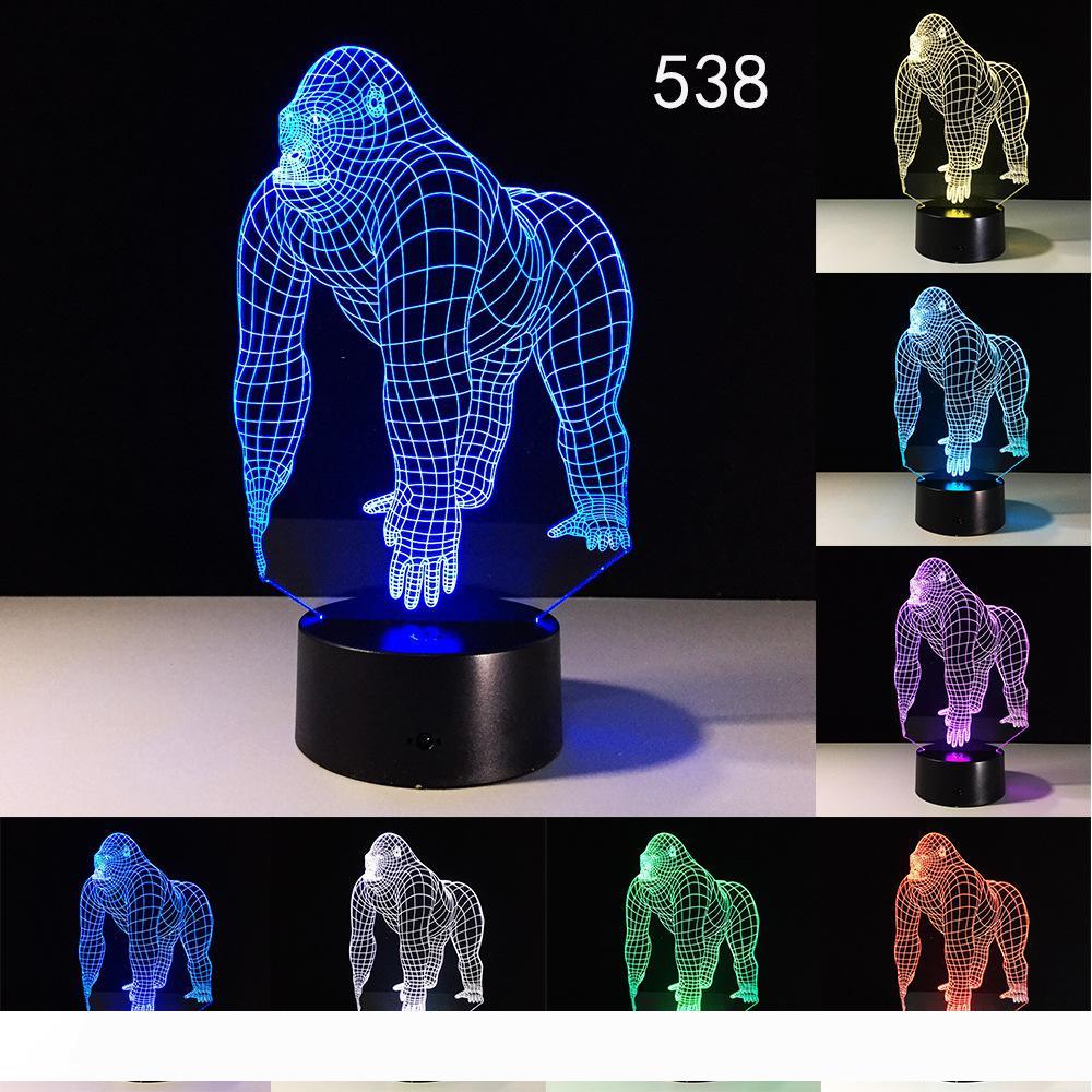 2020 new transparent 3D visual light Gorilla night light colorful remote control touch led light creative product gift small table lamp holi