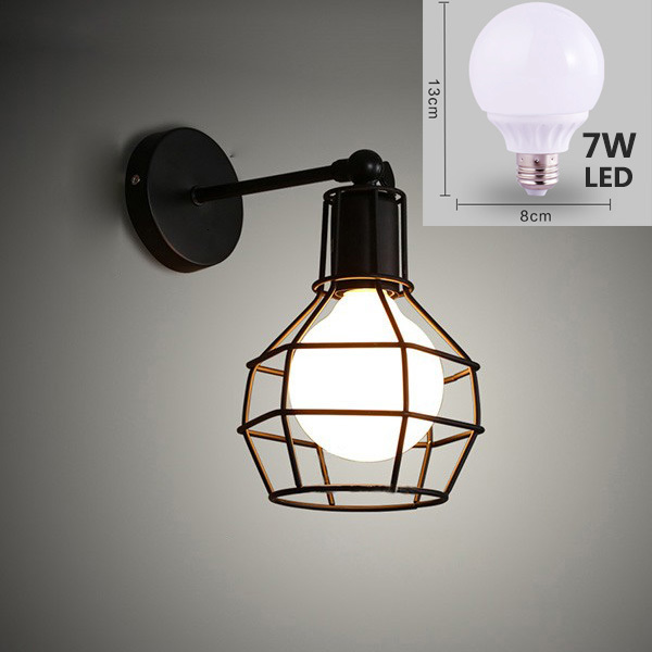2021 New Vintage American E27 LED Cage Black Iron Wall Lights for Bedroom, Bar Counter, Retro Indoor Reading, Multi-Site, 1 Piece