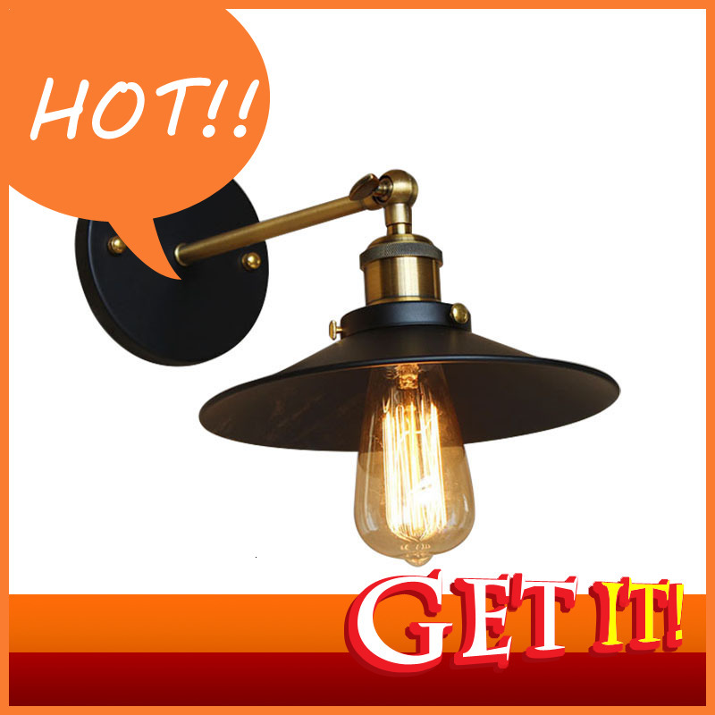 2021 New Vintage Iron Plate Black Industrial Wind Dia 22 Cm Edison Bulb Dining Study Bed Room Retro American Wall Light Zet6