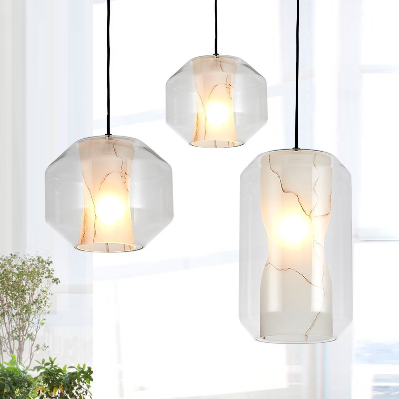 2021 stylish glass pendant lights with marble-like finish, ideal for bedrooms, cafes, bars, or restaurants, available in 1/2/3-head LED options with free shipping