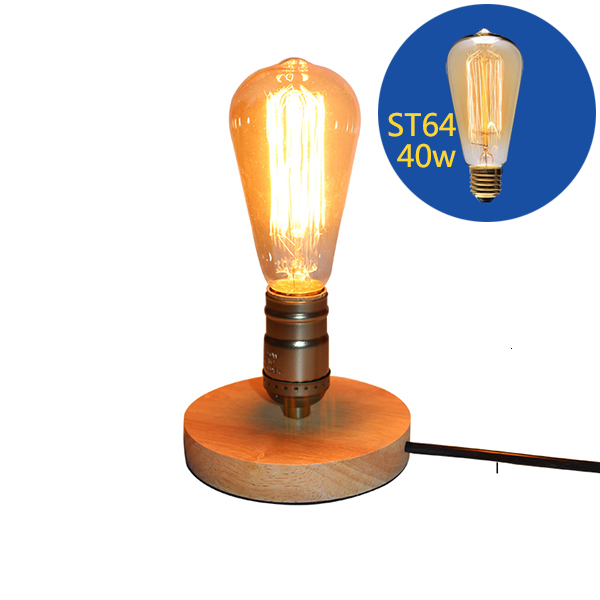 2021 vintage-style wooden desk with aluminum frame and Edison bulb lighting for home or cafe use