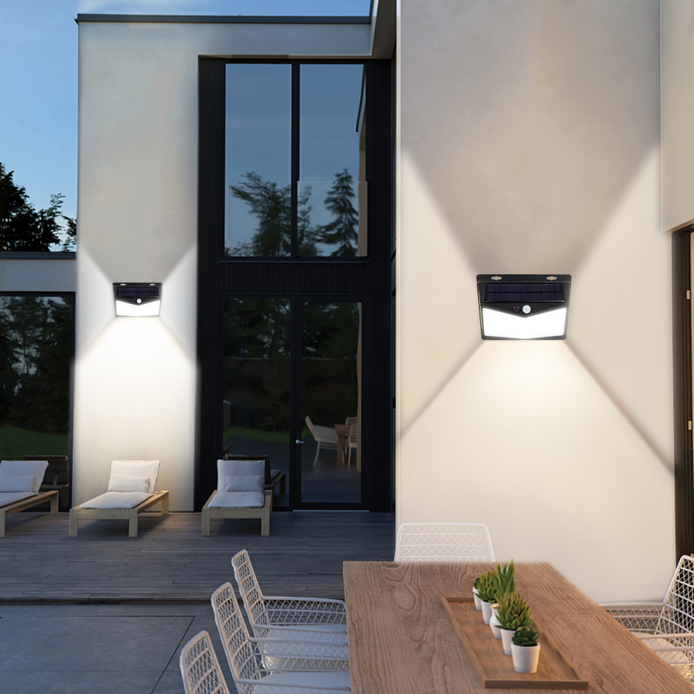 208 LED solar-powered outdoor light with PIR motion sensor for garden security, waterproof wall lamp