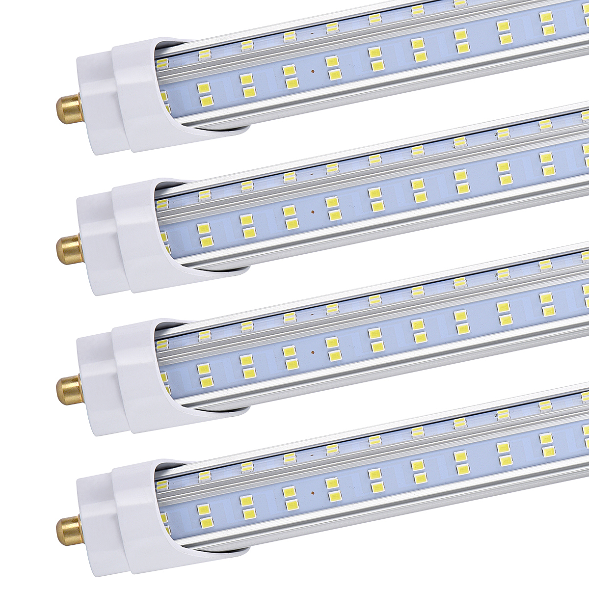20-pack of 8ft T8/T10/T12 LED tubes, 120W, 6500K, 13000 lumens, single-pin FA8 base, V-shaped clear cover, ballast bypass with dual-end power