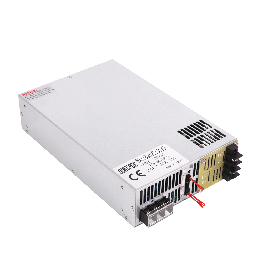 2200W 200V adjustable AC-DC power supply with 0-200V output and 0-5V analog control, 11A capacity
