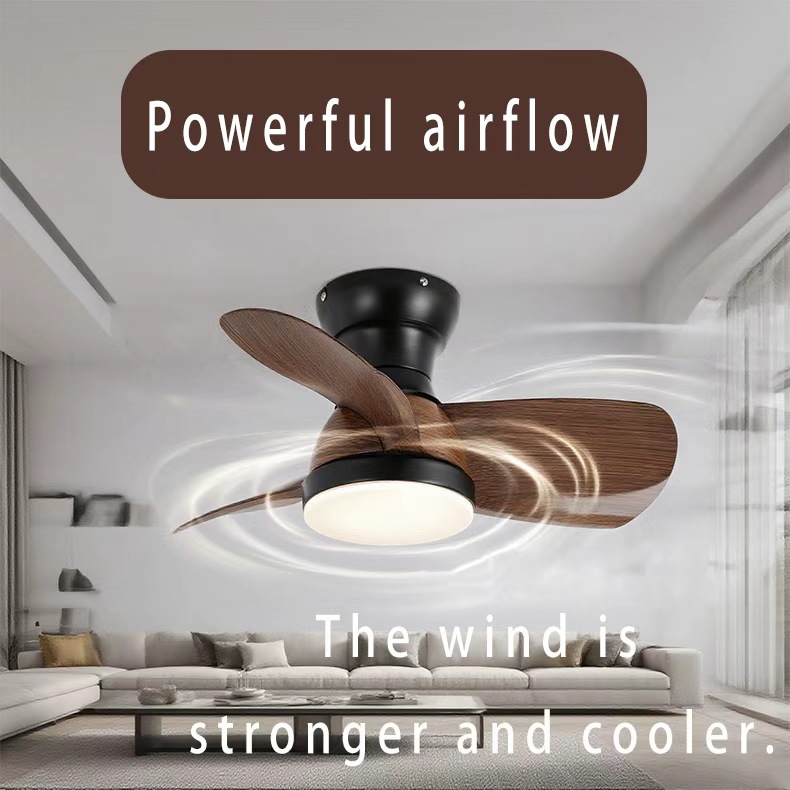 22-inch contemporary ceiling fan featuring a light, 3 wood-like blades, 52cm wide and 28cm high, ideal for bedrooms and living rooms