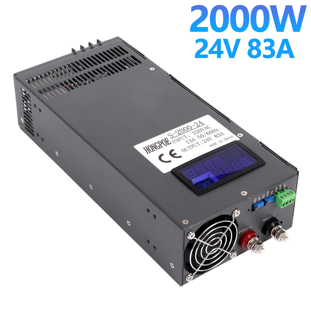 24V 83A adjustable AC-DC power transformer with 0-24V output, ideal for LED strips and monitors, accepts 110V/220V input