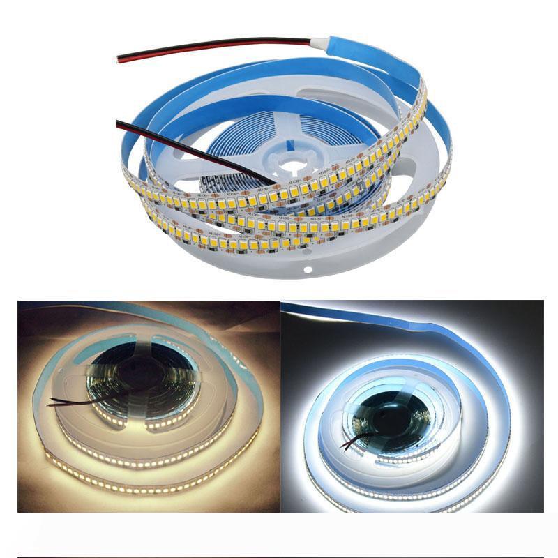 2835 SMD LED strip with 240 LEDs per meter, 12V, available in white, red, and blue, 5-meter length, waterproof IP20 or non-waterproof options