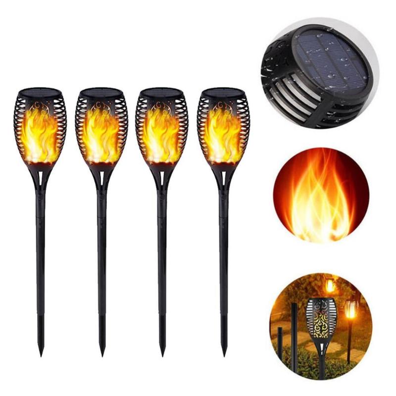 2-pack solar-powered LED flame lights for outdoor gardens, waterproof IP65 flickering torch lamps for courtyards