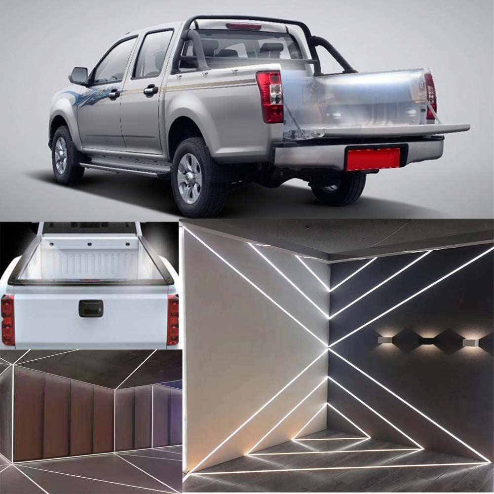 2pcs LED pickup bed light strips with remote control, waterproof white LED kit for trucks, vans, and boats including fuse splitter
