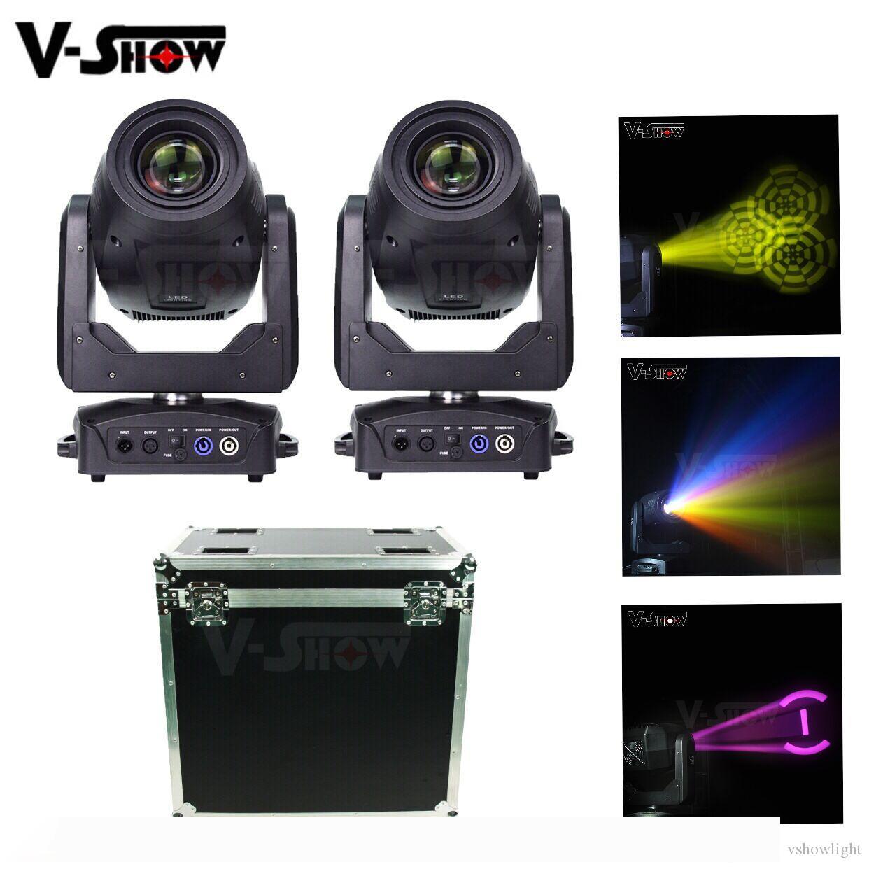 2pcs of 200W LED moving head lights with case, featuring beam, spot, and wash 3-in-1 functionality for DMX-controlled stage lighting in bars, clubs, discos, and parties