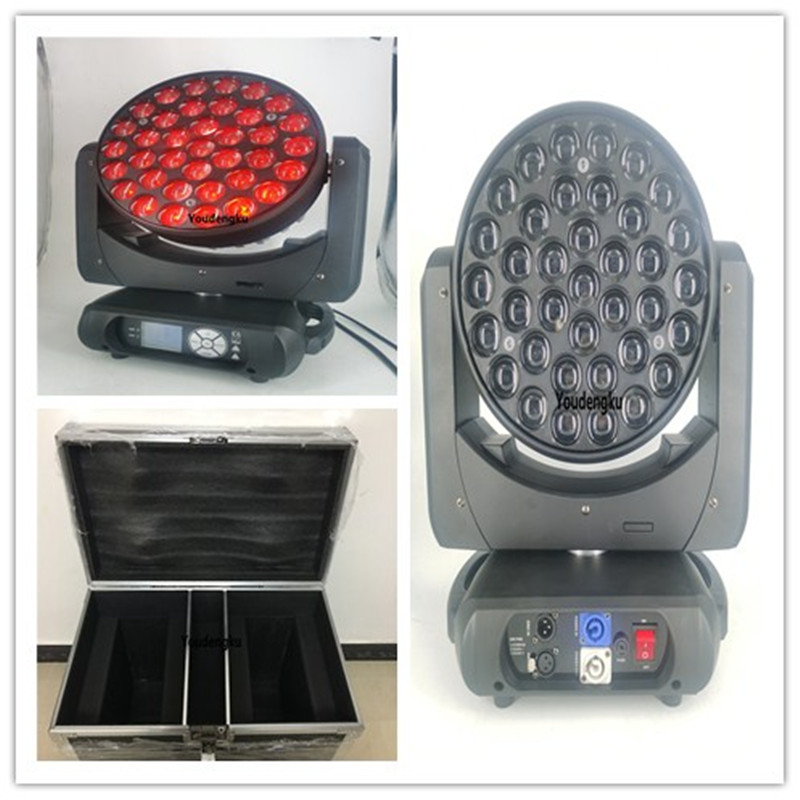 2pcs of 37x15W RGBW 4-in-1 moving head ring with flightcase, featuring zoom wash LED control