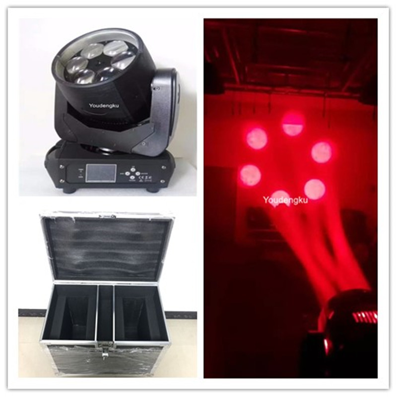 2pcs/lot 6x40w 4in1 rgbw mini led lyre eye moving light with zoom head and flightcase for stage