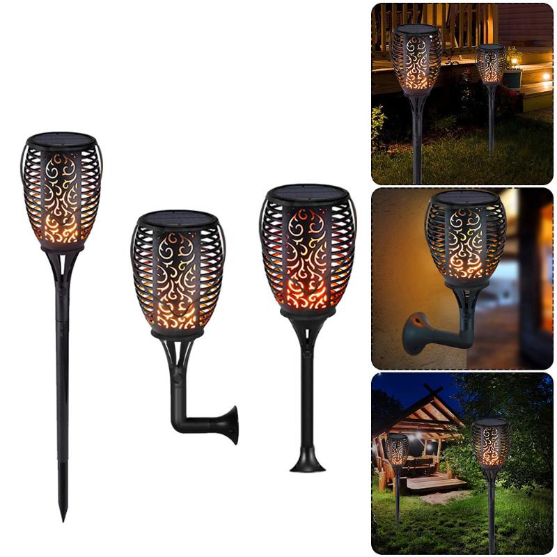 2-piece LED solar-powered flame torch lights for waterproof outdoor garden and yard decoration