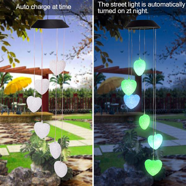 2V 40mAh smart solar lamp with love-themed wind chime design for waterproof corridor pendant lighting in black with colorful lights