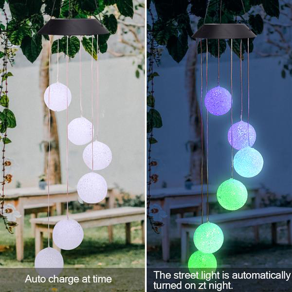 2V 40mAh solar-powered smart lamps with wave ball wind chime design, featuring 6 F5 LED beads in black for outdoor corridor decoration