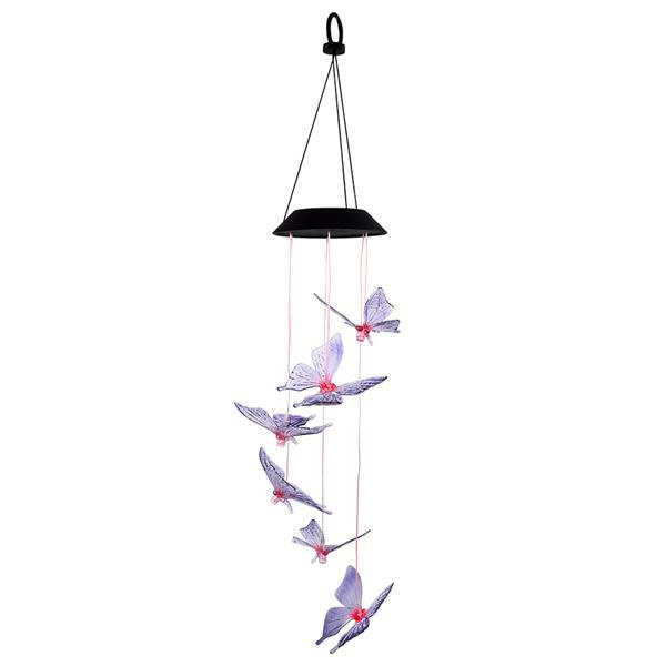 2V solar-powered smart light butterfly wind chime with colorful shell for corridor decoration