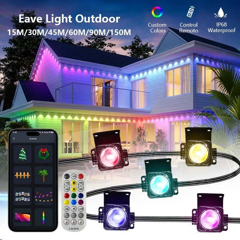 300FT weatherproof smart RGB eave lights with app control for home and holiday decor
