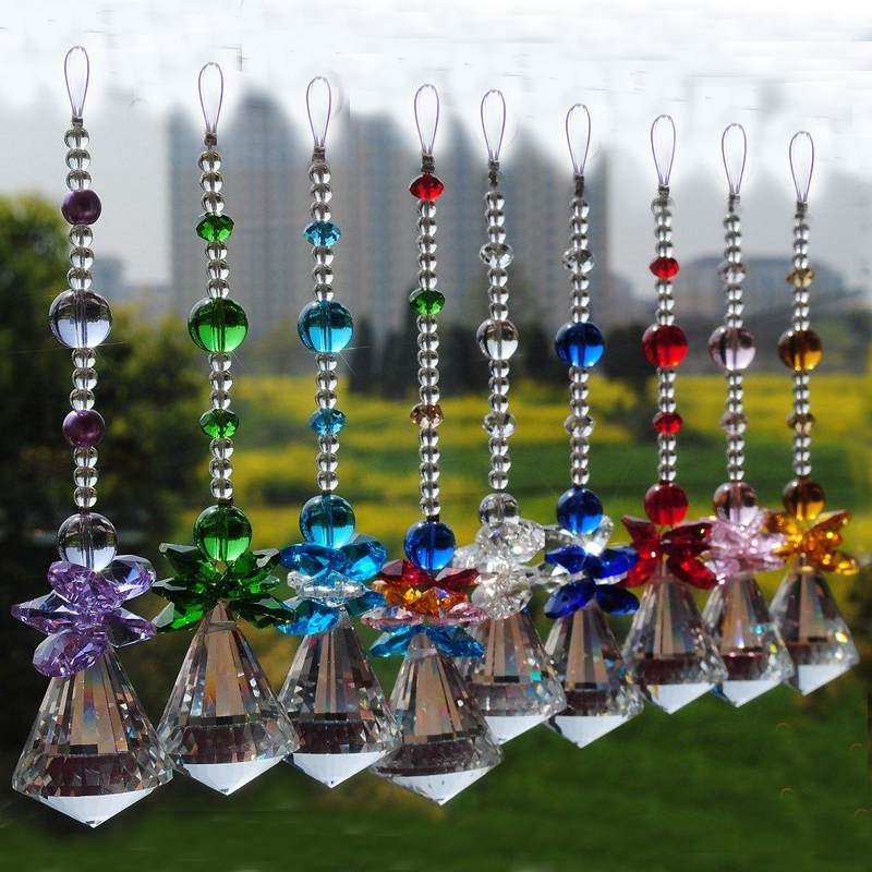 30mm clear crystal prism suncatcher with rainbow octagon beads for hanging decoration