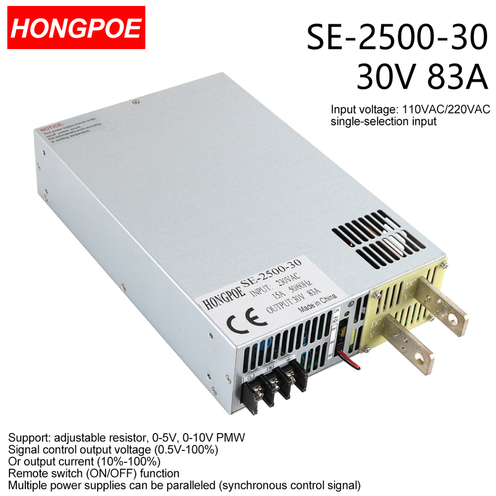 30V 83A 2500W SMPS CE Certified Adjustable AC-DC Power Supply with 0-5V/0-10V PLC/PMW Signal Control, 0-2V Regulator, 30V 83A Power Supply