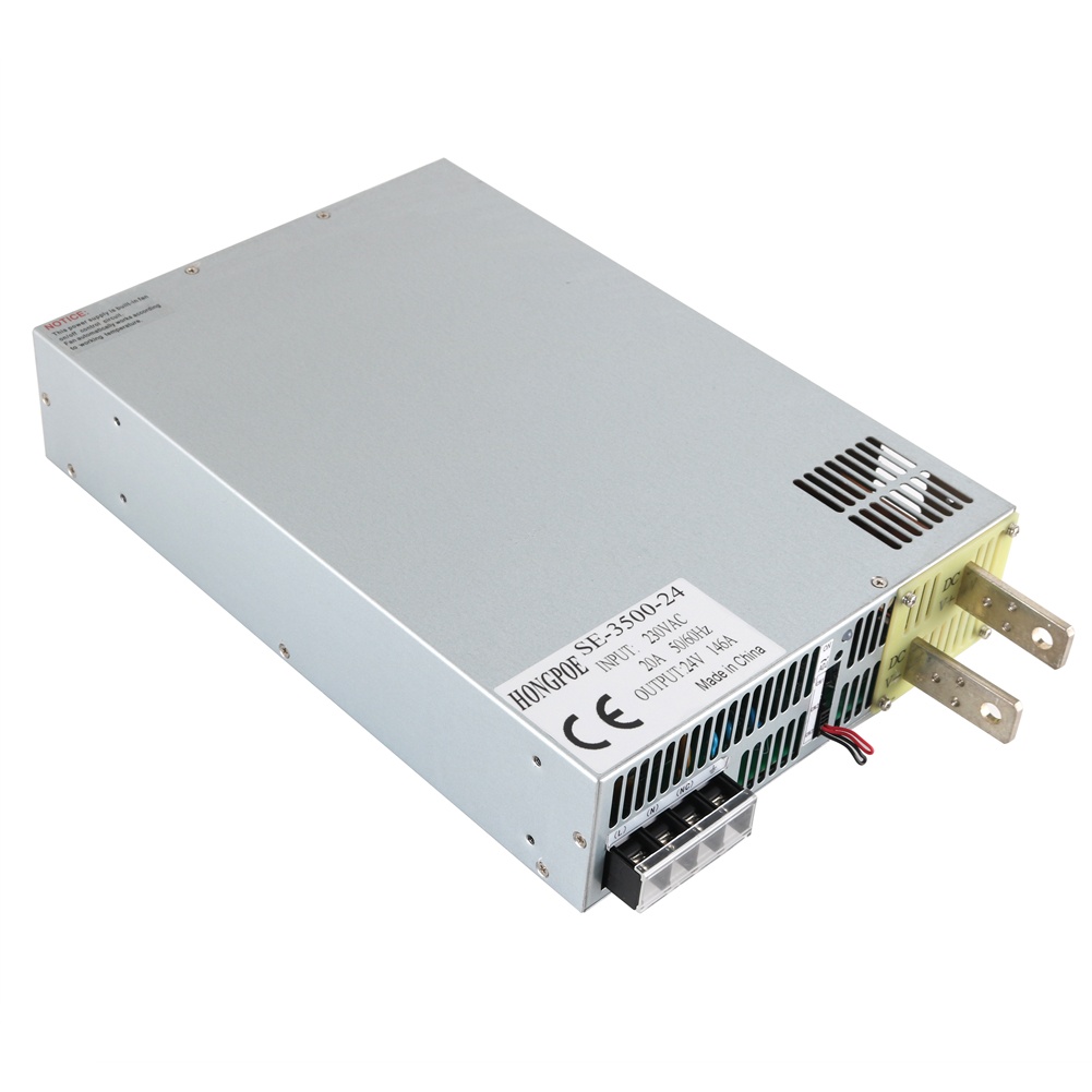 3500W 24V 145A adjustable power supply with 0-68V output, AC-DC conversion, 0-5V analog control, model SE-3500-24, for industrial LED applications