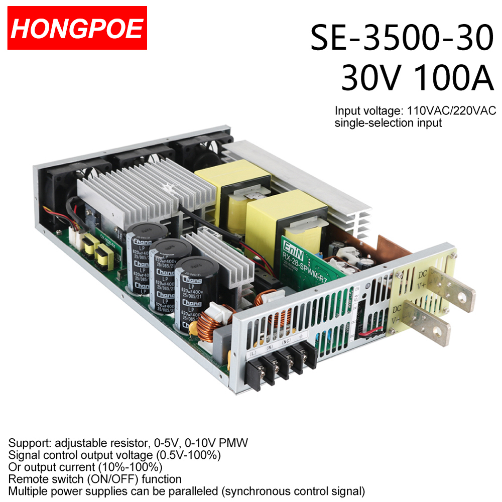 3500W 30V 116A adjustable AC-DC power supply with 0-68V output and 0-5V analog control
