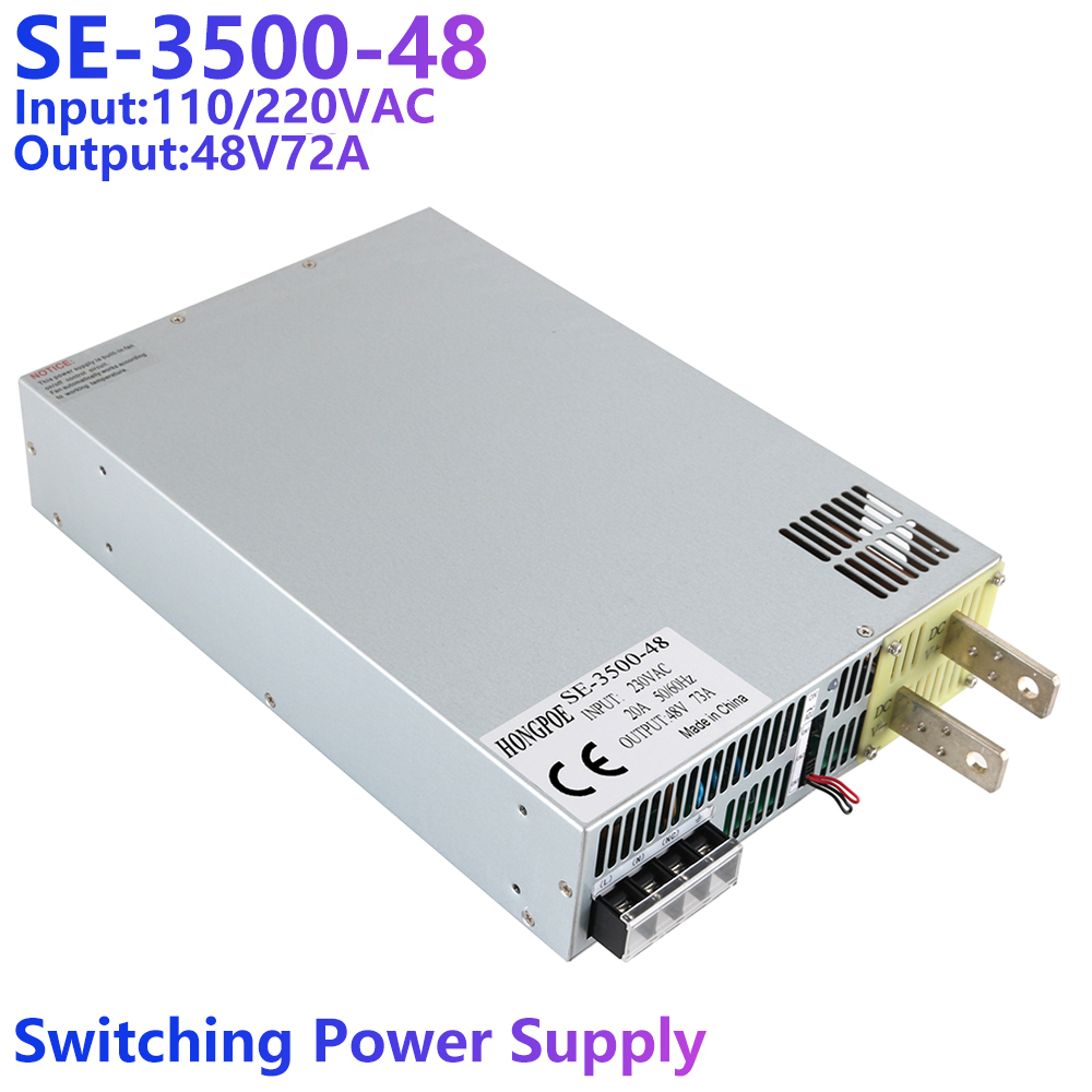 3500W 48V adjustable power supply with 0-48VDC output, AC/DC 0-5V analog signal control, SE350048 model, 73A capacity