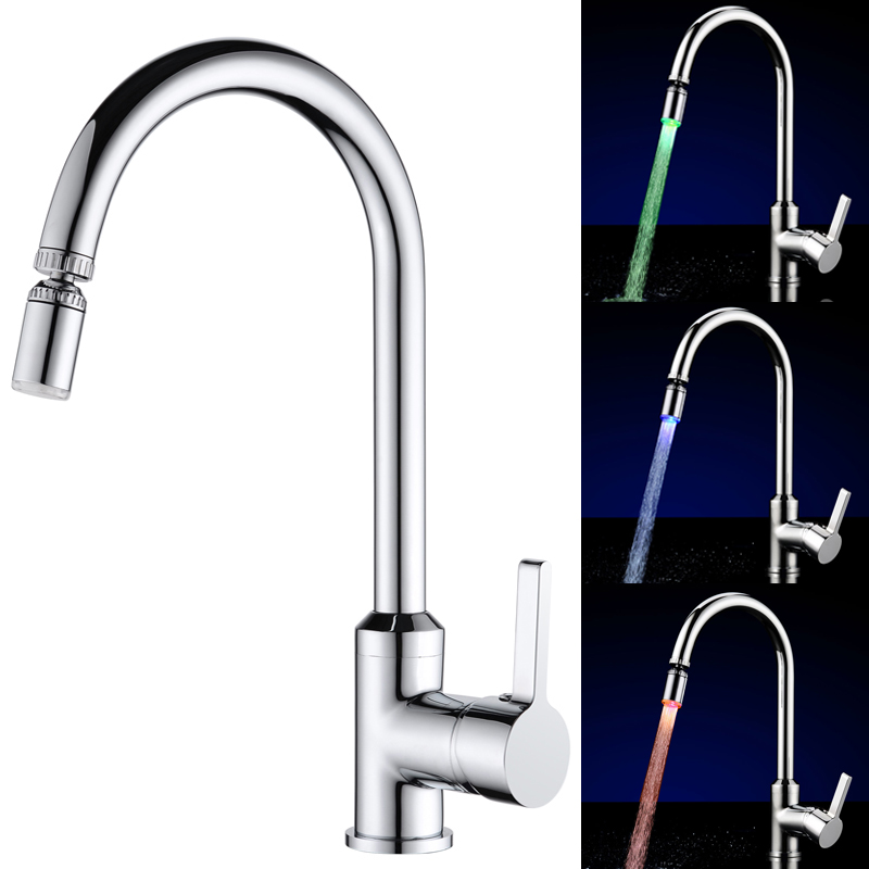 360-degree LED faucet temperature sensor, 58x24mm kitchen tap light with RGB color-changing shower stream for bathroom, available for drop shipping