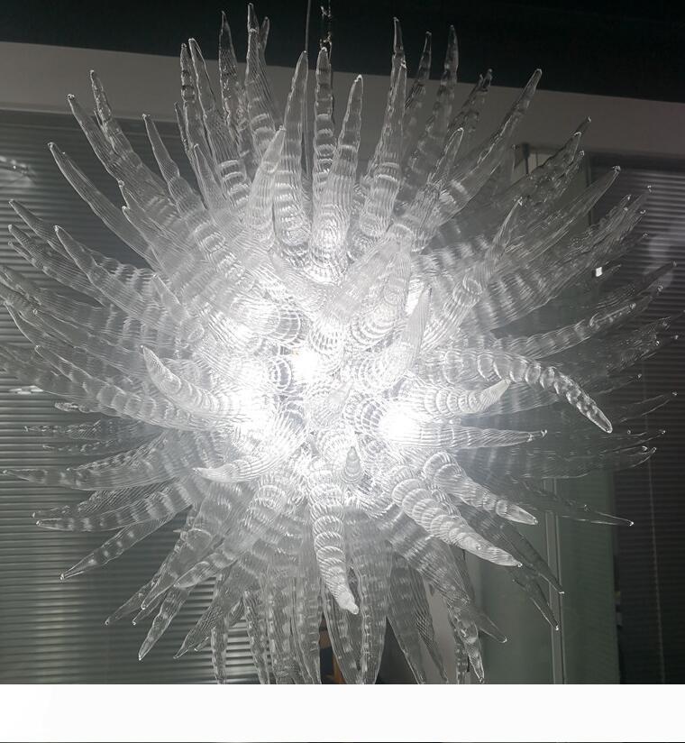 36-inch clear glass spiral chandelier with crystal chains for home, hotel, and restaurant decor